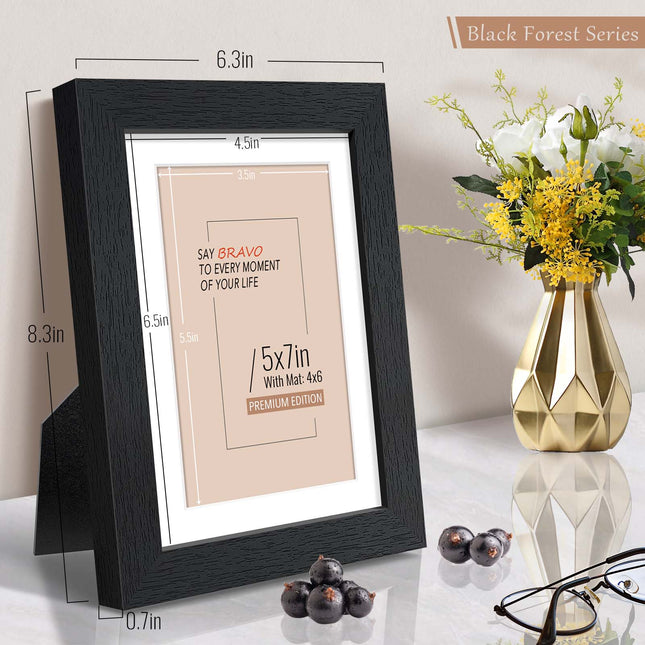 Picture Frame  Wood Black With Stand And Mat Table Frame